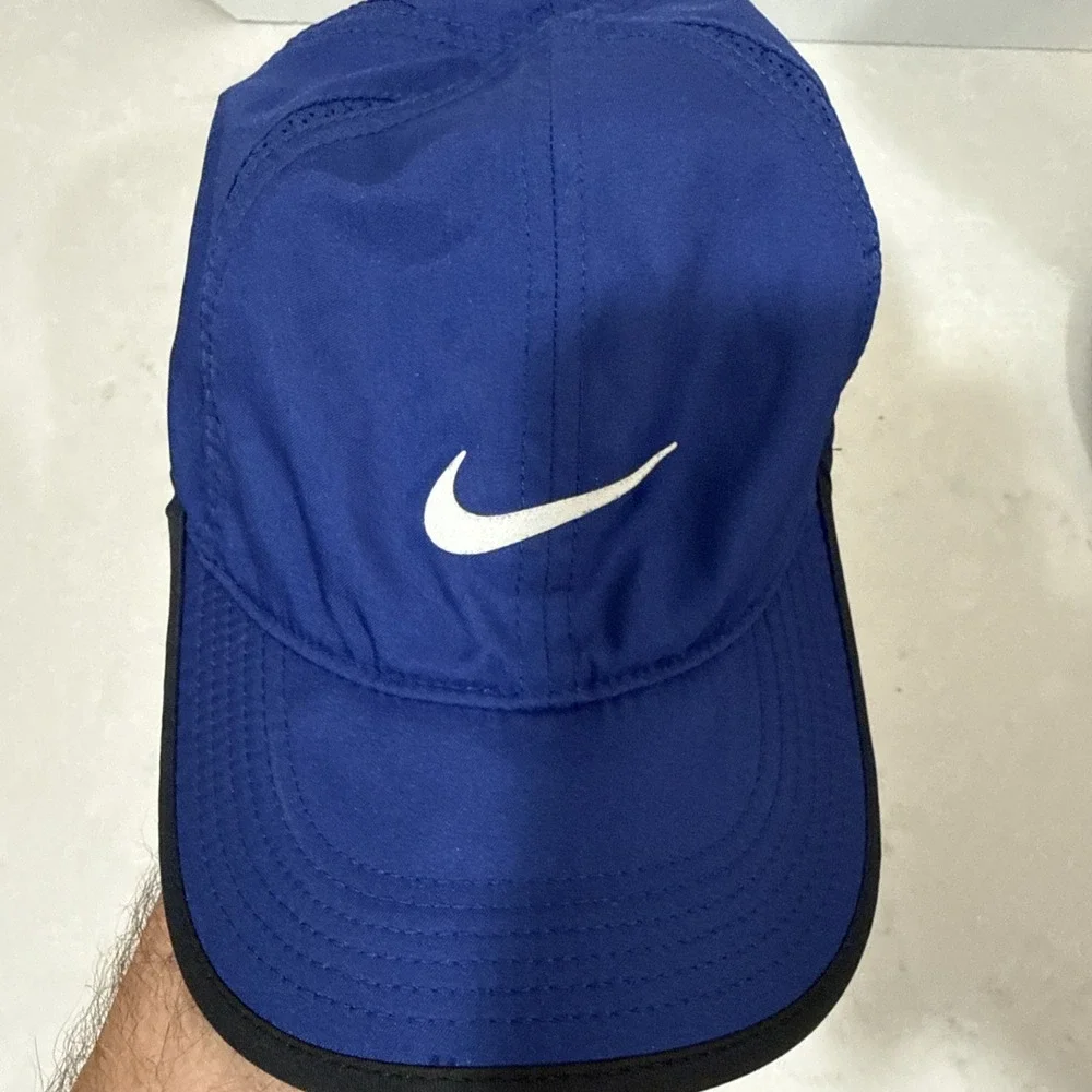 Nike Hat Cap Strap Back Blue White Dri-Fit Swoosh Athletic Youth Child Logo